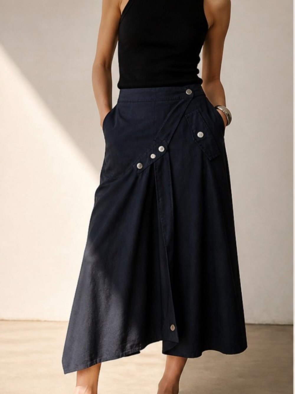Tibi Asymmetrical Utility Midi Skirt Snap Detail Spring Runway 2018 Sz 8